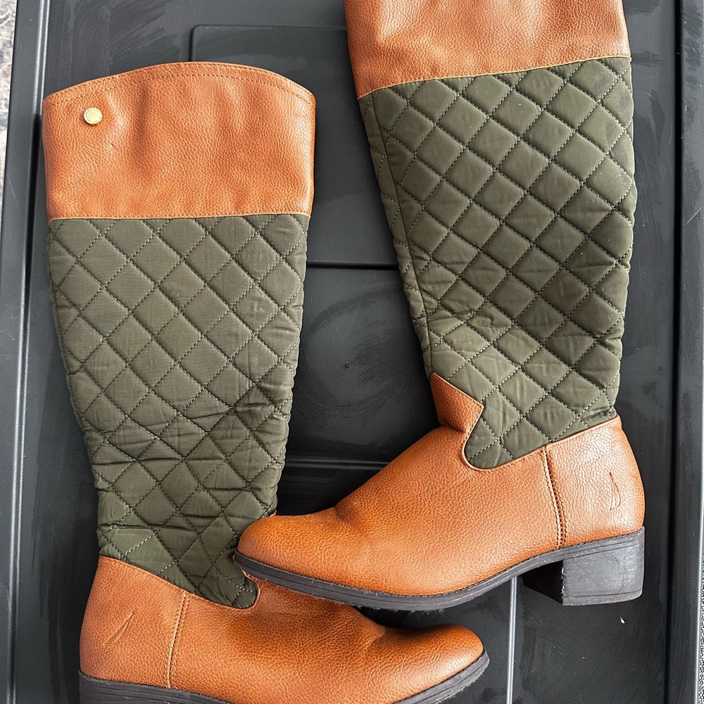 Nautica Brown and Green Quilted Over the Knee Boots